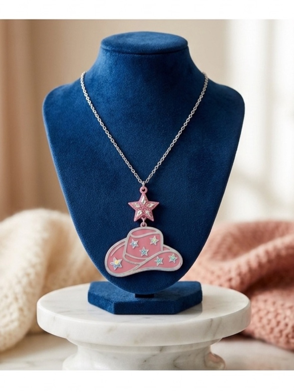 Y2K Aesthetic Pink Cowgirl Hat & Star Necklace, New in Package